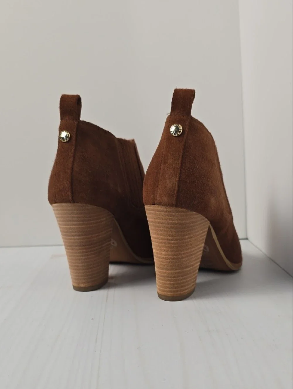 Michael Kors Brown Suede Ankle Booties with Stacked Heel